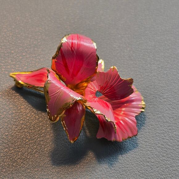Vintage Cerrito 1982 Hand Painted Light Pink & Gold Orchid Flower Brooch Pin 2" - Picture 2 of 13